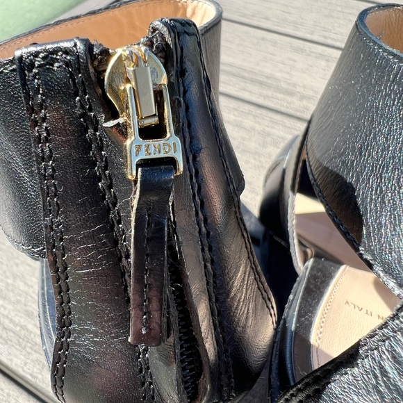 EUC Fendi 37 Black Leather Platform Sandals Genuine - Picture 5 of 11
